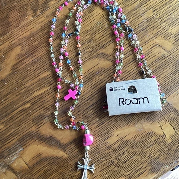 ROAM Multicolor Beaded Necklace with Cross Charm - Picture 1 of 5
